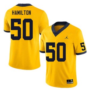 Men Luke Hamilton Yellow Michigan Wolverines #50 College Football Game Jerseys