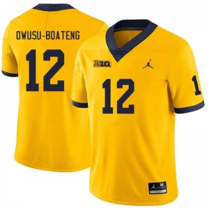 Men Nathaniel Owusu-Boateng Yellow Michigan Wolverines #12 College Football Embroidery Jersey