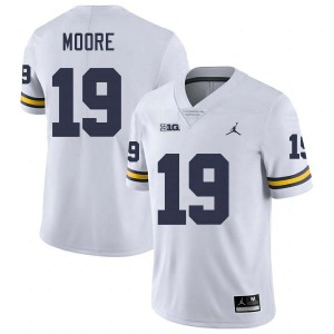 Men Rod Moore White Michigan Wolverines #19 College Football Replica Jerseys
