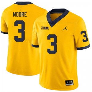 Men Fredrick Moore Yellow Michigan Wolverines #3 College Football Stitched Jerseys