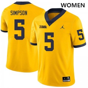 Women Anthony Simpson Yellow Michigan Wolverines #5 College Football NCAA Jersey