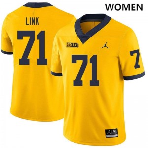 Women Evan Link Yellow Michigan Wolverines #71 College Football Replica Jersey