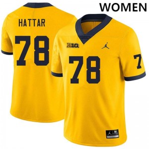 Women Lawrence Hattar Yellow Michigan Wolverines #78 College Football Replica Jerseys