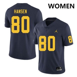 Women Hogan Hansen Navy Michigan Wolverines #80 College Football NCAA Jerseys