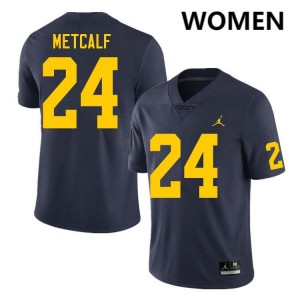Women Tevis Metcalf Navy Michigan Wolverines #24 College Football Alumni Jerseys