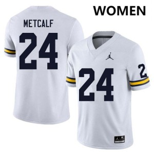Women Tevis Metcalf White Michigan Wolverines #24 College Football University Jersey