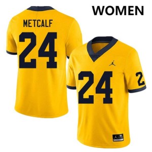 Women Tevis Metcalf Yellow Michigan Wolverines #24 College Football Official Jerseys