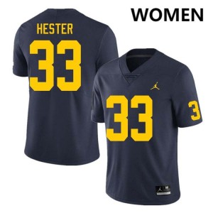 Women CJ Hester Navy Michigan Wolverines #33 College Football Embroidery Jersey