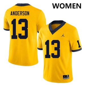 Women Caleb Anderson Yellow Michigan Wolverines #13 College Football Limited Jerseys