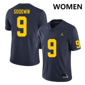 Women Channing Goodwin Navy Michigan Wolverines #9 College Football Embroidery Jerseys