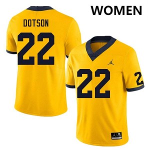 Women Elijah Dotson Yellow Michigan Wolverines #22 College Football Game Jersey