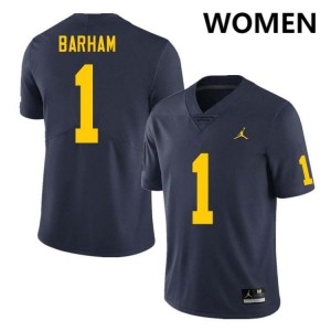 Women Jaishawn Barham Navy Michigan Wolverines #1 College Football Player Jerseys