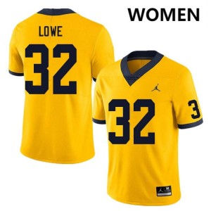 Women Jeremiah Lowe Yellow Michigan Wolverines #32 College Football 2025-26 Jersey