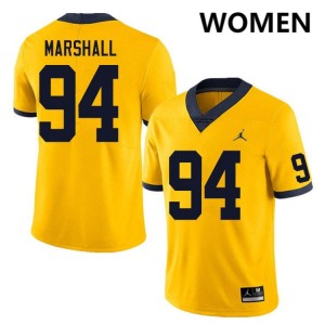 Women Nate Marshall Yellow Michigan Wolverines #94 College Football Limited Jerseys