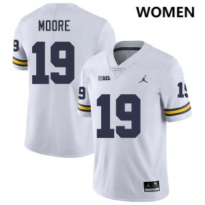 Women Rod Moore White Michigan Wolverines #19 College Football Stitched Jerseys