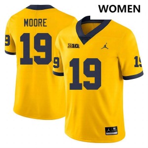 Women Rod Moore Yellow Michigan Wolverines #19 College Football Player Jersey