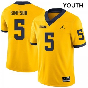 Youth Anthony Simpson Yellow Michigan Wolverines #5 College Football Stitched Jerseys