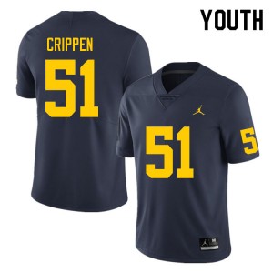 Youth Greg Crippen Navy Michigan Wolverines #51 College Football Player Jersey