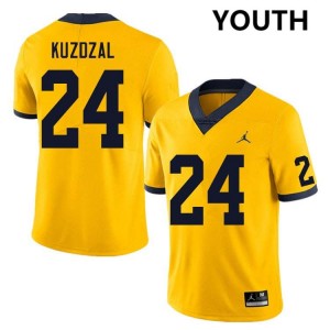 Youth Bryson Kuzdzal Yellow Michigan Wolverines #24 College Football Embroidery Jerseys