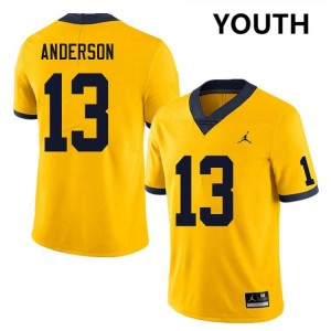 Youth Caleb Anderson Yellow Michigan Wolverines #13 College Football Official Jerseys