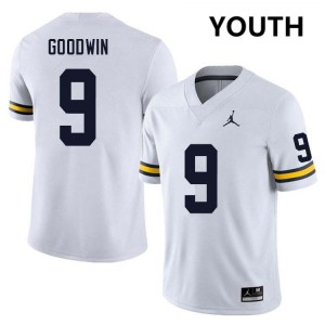 Youth Channing Goodwin White Michigan Wolverines #9 College Football Replica Jersey