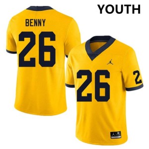 Youth Rayshaun Benny Yellow Michigan Wolverines #26 College Football Official Jerseys